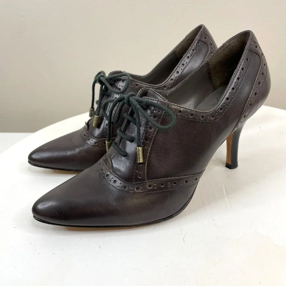 Vintage Joan & David Womens Oxford Kitten Heel Lace Shoes Size 6 Gray Steampunk